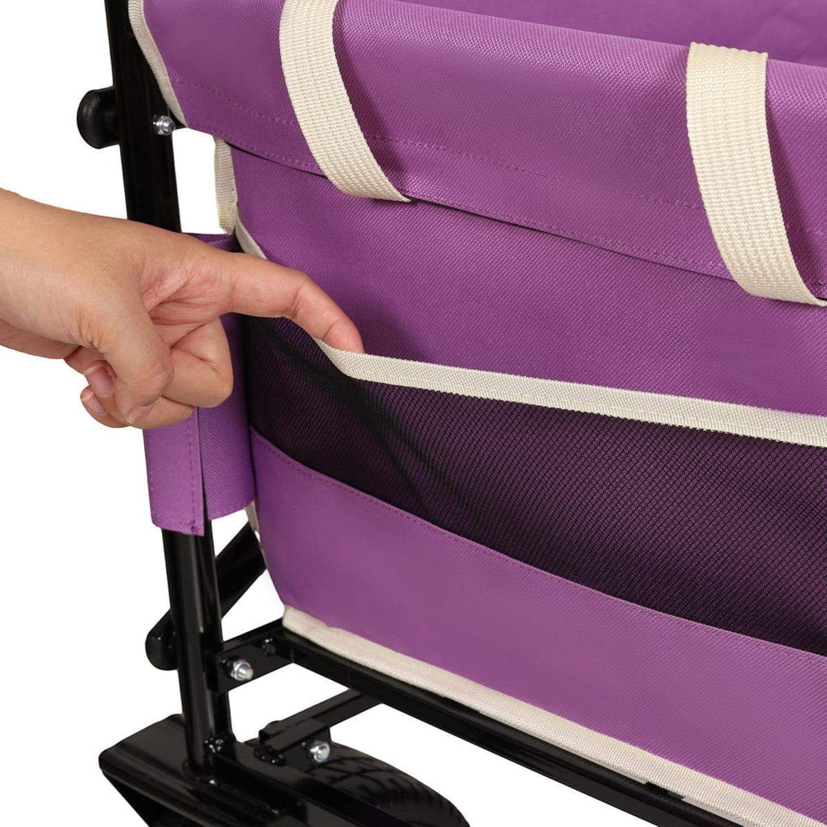 3-in-1 Heavy-Duty Convertible Folding Wagon Cart with Bench Seat & Storage – 500lb Capacity, 180L All-Terrain Wagon for Camping, Beach, Sports, & Garden – 360° Swivel Wheels (Purple)