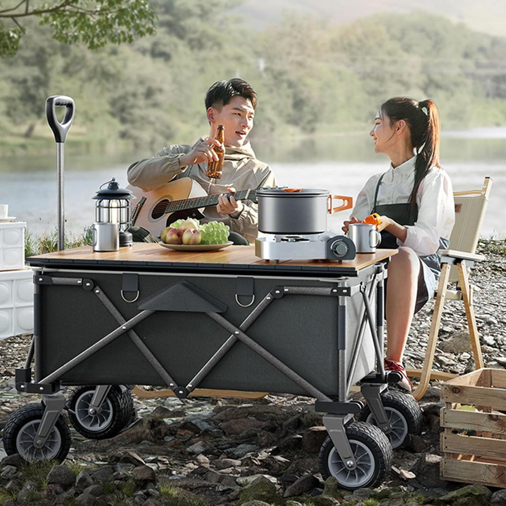Bgarden Carts,Collapsible Wagon,Sports Outdoor Utility Wagon Folding Garden Wagon Sports Steel Frame Foldable Yard Car Off-Road Wheels with Brakes Folding Board Camping Cart