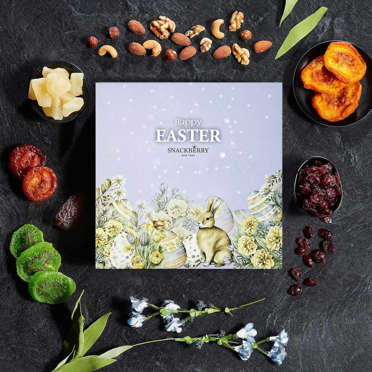 Easter Dried Fruit & Nuts Gift-Basket Arrangement Platter, Gourmet Food Snack Box, For Easter Day, Healthy Kosher, Her Him, 12 Snackberry Assortment (12-Pack)