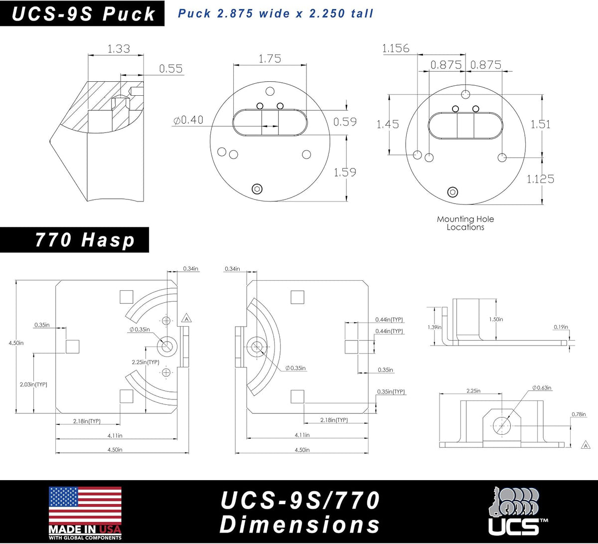 PACLOCK's UCS-9S/770 Hasp and Puck Combo Kit, Stainless Steel Body, Grey Hasp, High Performance 6-Pin Cylinder, One Lock Keyed to a Number U-Pick! w/ 2 Keys, with Backplates