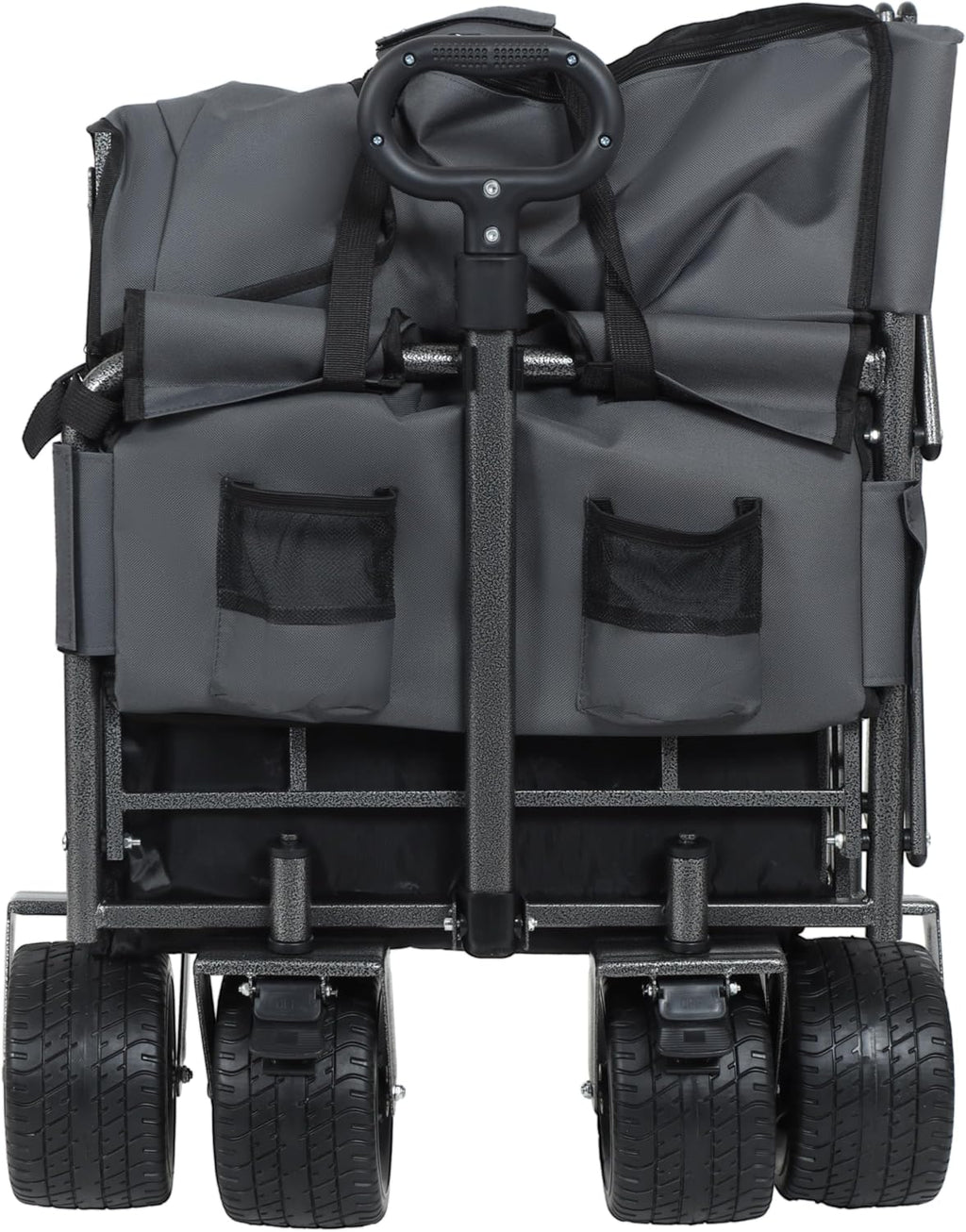 3-in-1 Heavy-Duty Convertible Folding Wagon Cart with Bench Seat & Storage – 500lb Capacity, 180L All-Terrain Wagon for Camping, Beach, Sports, & Garden – 360° Swivel Wheels (Gray)