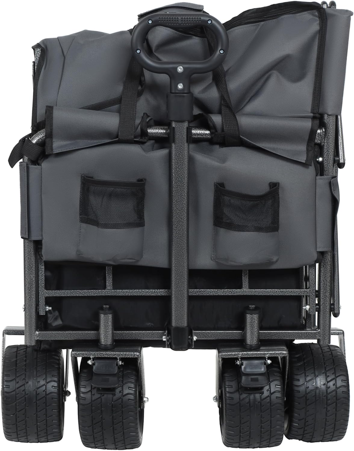 3-in-1 Heavy-Duty Convertible Folding Wagon Cart with Bench Seat & Storage – 500lb Capacity, 180L All-Terrain Wagon for Camping, Beach, Sports, & Garden – 360° Swivel Wheels (Gray)