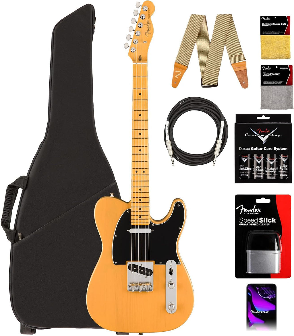 Fender American Professional Classic Telecaster - Butterscotch Blonde Bundle with Gig Bag, Strap, Cable, and Guitar Cleaning Kit