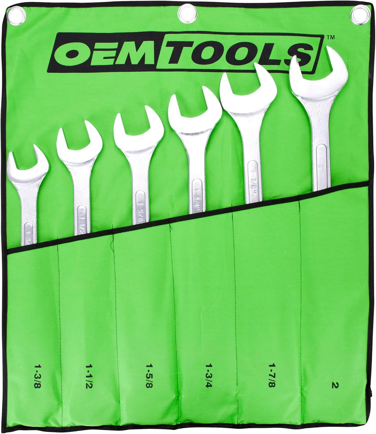 OEMTOOLS 22113 SAE Jumbo Angle Head Wrench Set, Large Fastener Access for Heavy-Duty Maintenance, 6 Piece 1-3/8' to 2' Wrenches, Chrome Finish, Carbon Steel, Wrench Roll Included
