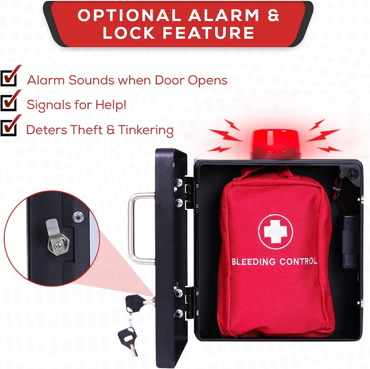Bleeding Control Kit + Emergency Wall Mount Cabinet | Optional Lock & Alarm Feature Included (Black)