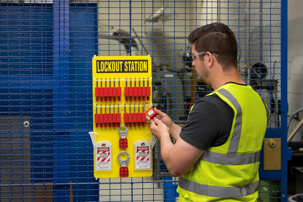 BRADY Lockout Tagout Station with Loto Devices Tag Out Kit Board Includes 24 Keyed Different Safety Lock Set, 4 Hasps for Padlocks. 30 Do Not Operate Tags for Lockout Safety Supply - 153687, Yellow