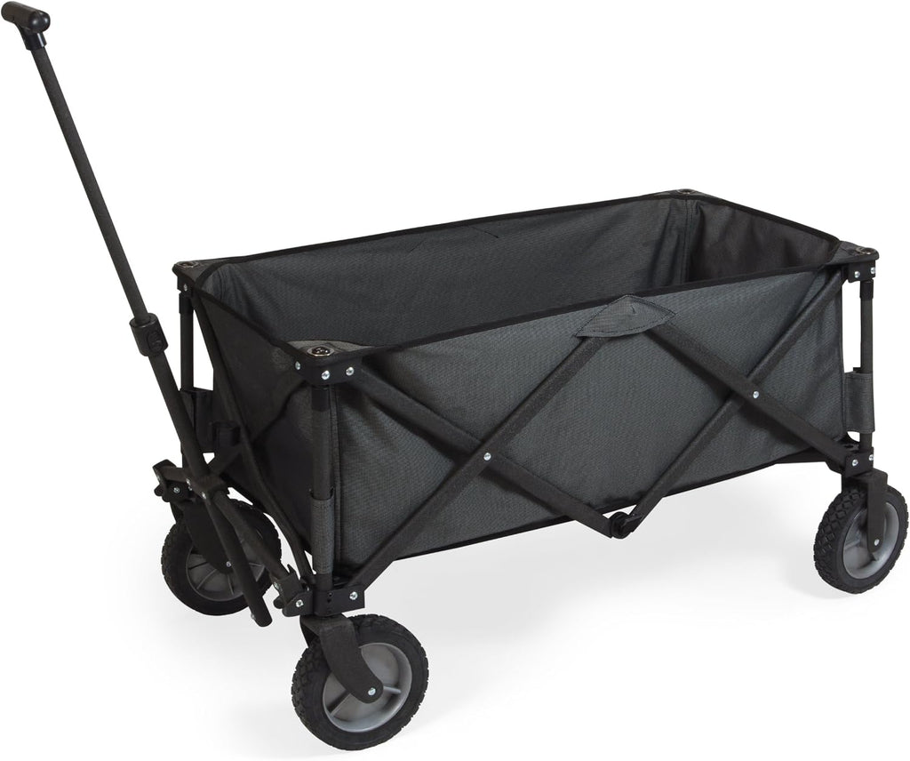 PICNIC TIME Adventure Collapsible Folding Wagon, Outdoor Collapsible Wagon, Portable Cart with Wheels, All-Terrain Trolly Cart with Storage Cover and Handle, Supports 225 lbs Weight, (Dark Gray)