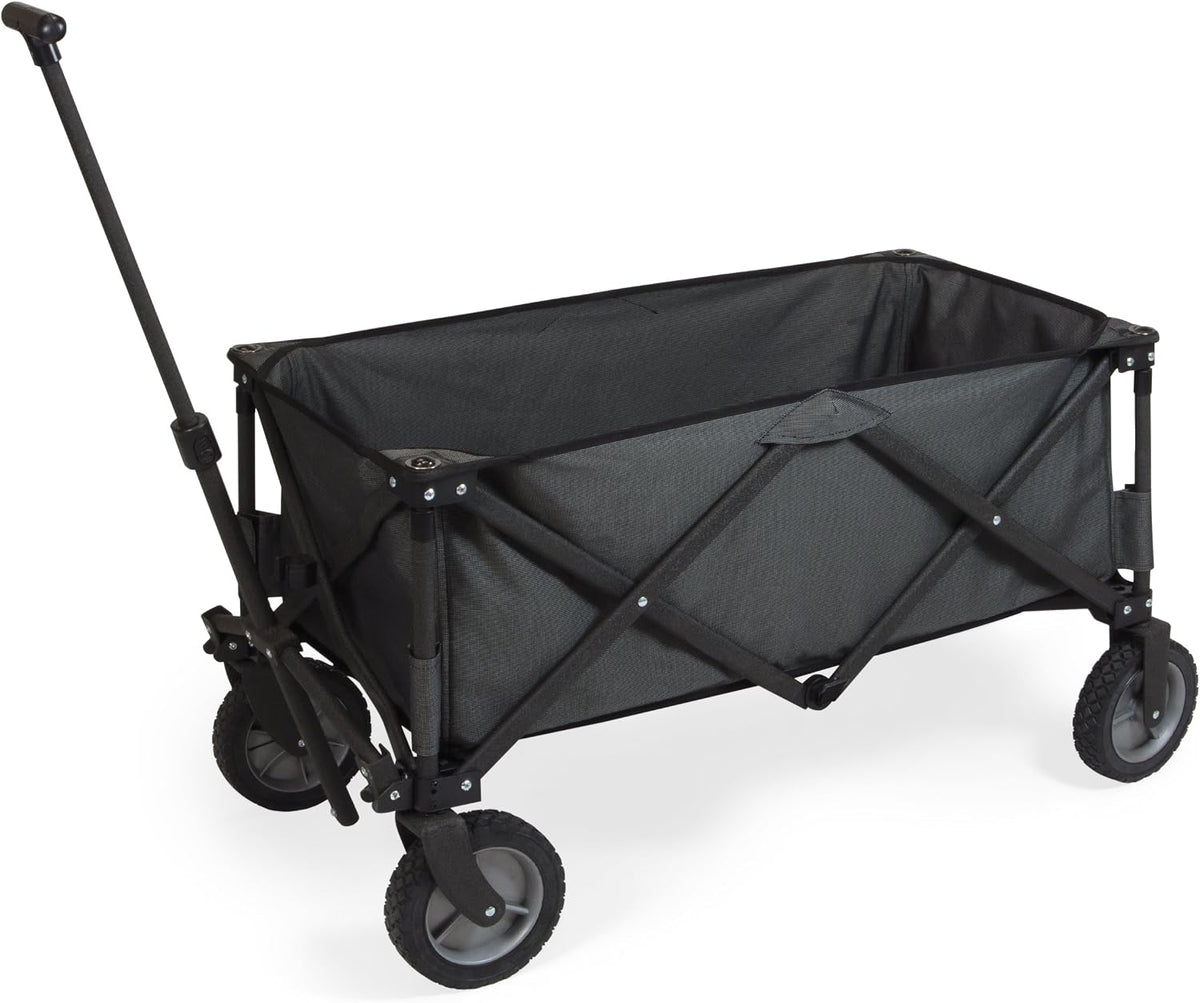 PICNIC TIME Adventure Collapsible Folding Wagon, Outdoor Collapsible Wagon, Portable Cart with Wheels, All-Terrain Trolly Cart with Storage Cover and Handle, Supports 225 lbs Weight, (Dark Gray)