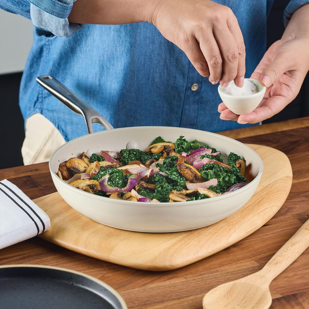 KitchenAid Hard Anodized Ceramic Nonstick Pots and Pans Set with Saucepans, Frying Pans, Stockpot, and Lids, 10 Piece Non Stick Cookware Set with Stainless Steel Handles - Porcelain White