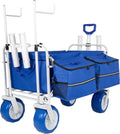 Beach Fishing Wagon Cart with All-Terrain Big Wheels, 500lbs Load, Heavy Duty Wagons Carts Foldable with Removable Cooler & Storage Bags for Shopping Garden Sports Camping Outdoor (Blue)