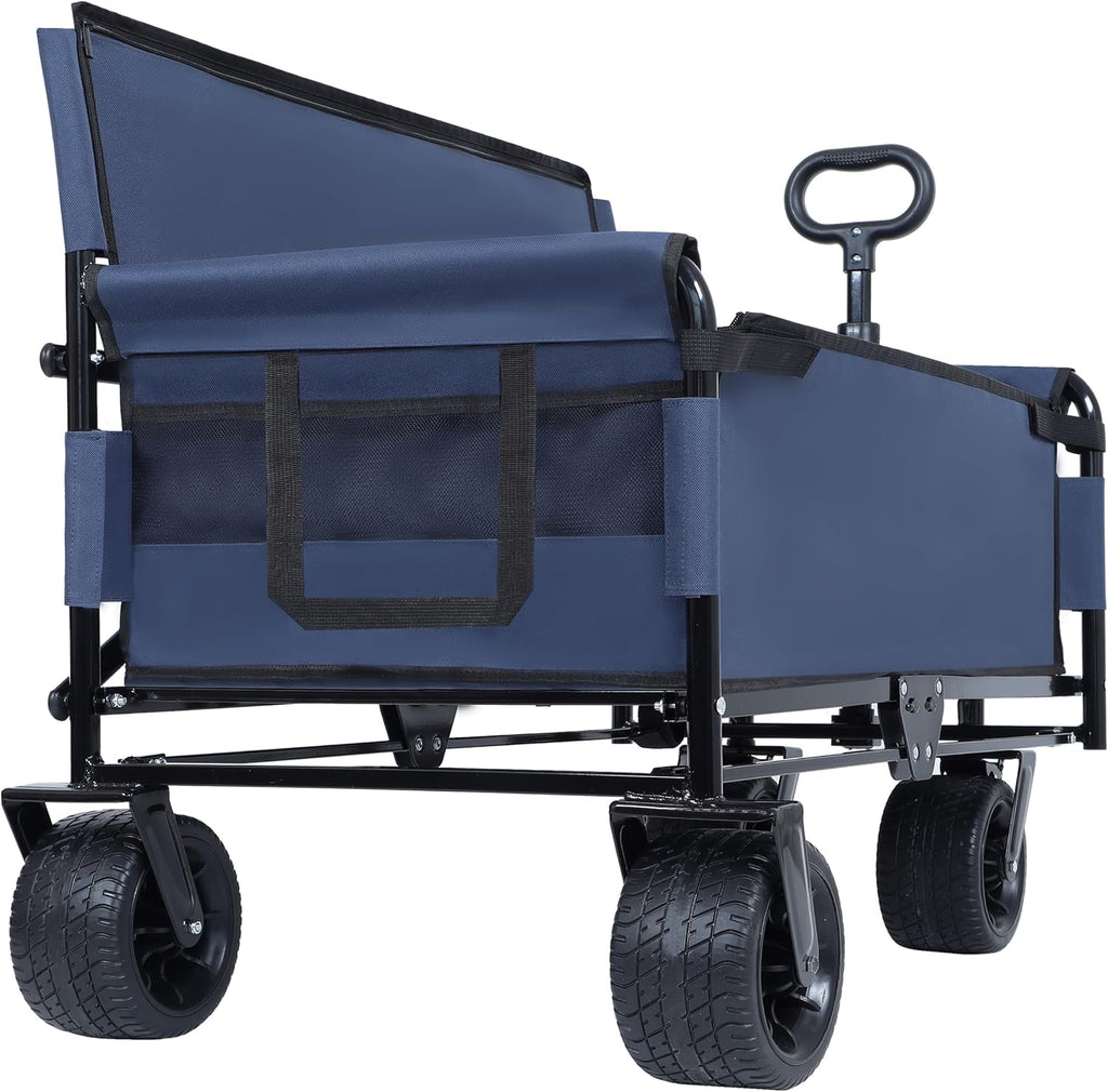 CIATRE 3-in-1 Heavy-Duty Convertible Folding Wagon Cart with Bench Seat & Storage – 500lb Capacity, 180L All-Terrain Wagon for Camping, Beach, Sports, & Garden – 360° Swivel Wheels (Dark Blue)