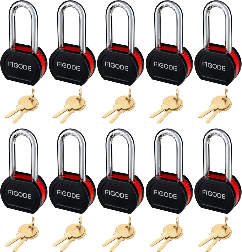 FIGODE® Large Sturdy Steel Locks with 24 Same Keys, Heavy Duty Padlock, 2-3/4' Wide, 2.7' Long Shackle Locks for Door, Gate, Storage, Fence, Shed, Latch. 12 Pack Keyed Alike