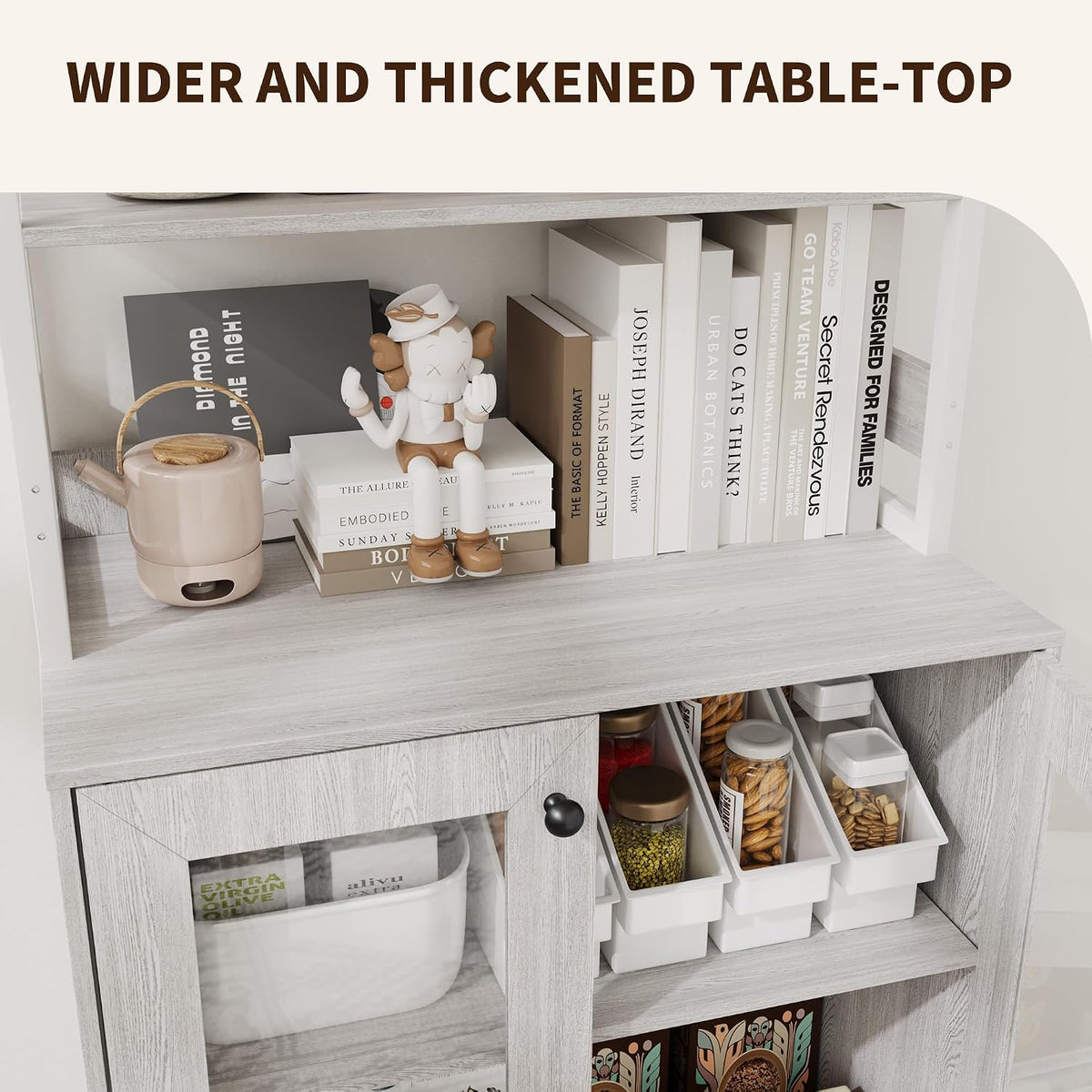 IDEALHOUSE 67' Tall Wine Bar Cabinet for Liquor and Glasses,Farmhosue Coffee Bar Cabinet,Pantry Storage with RGB LED Lights,Power Outlet,Adjustable Shelves,for Home,Dining Room,Kitchen(Grey)