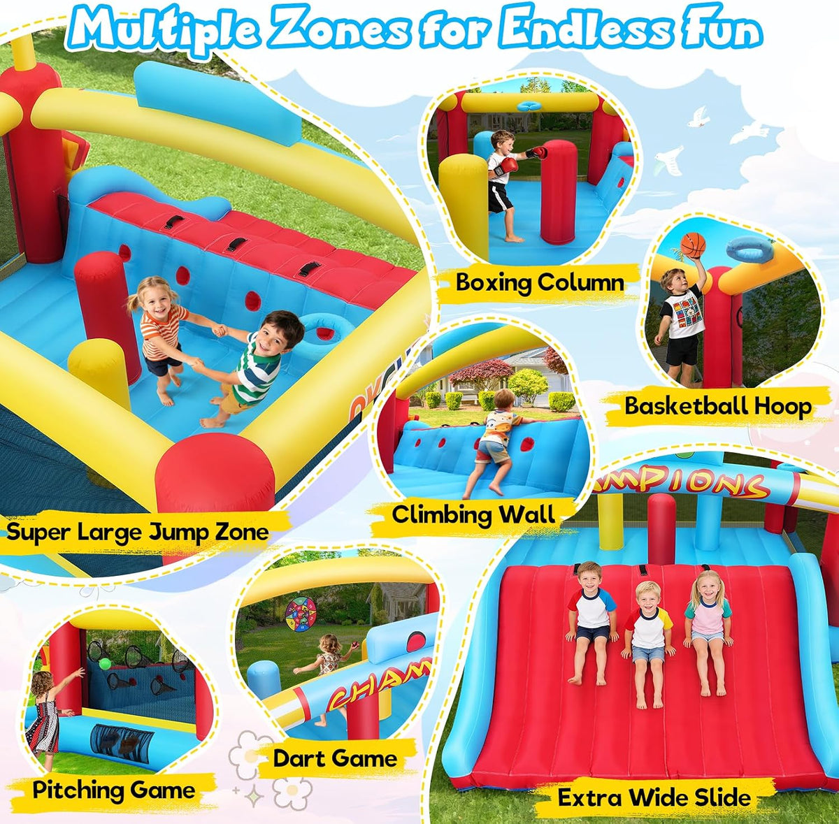 AKEYDIY Inflatable Bounce House,13.4ft x 13ft Kids Bouncy House with Extra Wide Slide&Climbing Wall, Bounce House for Big Kids 8-12,Outdoor/Indoor Kids Bouncy Castle for Holiday, 550W Blower Included