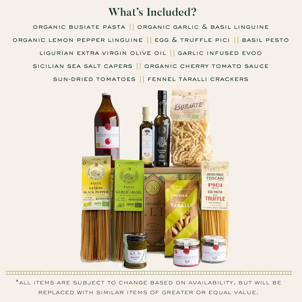 Mercato di Bellina Italy's Finest Artisanal Italian Food Gift Basket - All Natural Gourmet Pasta Gift Basket. Ideal for Holiday, Sympathy, Congratulations, Anniversary or Celebration