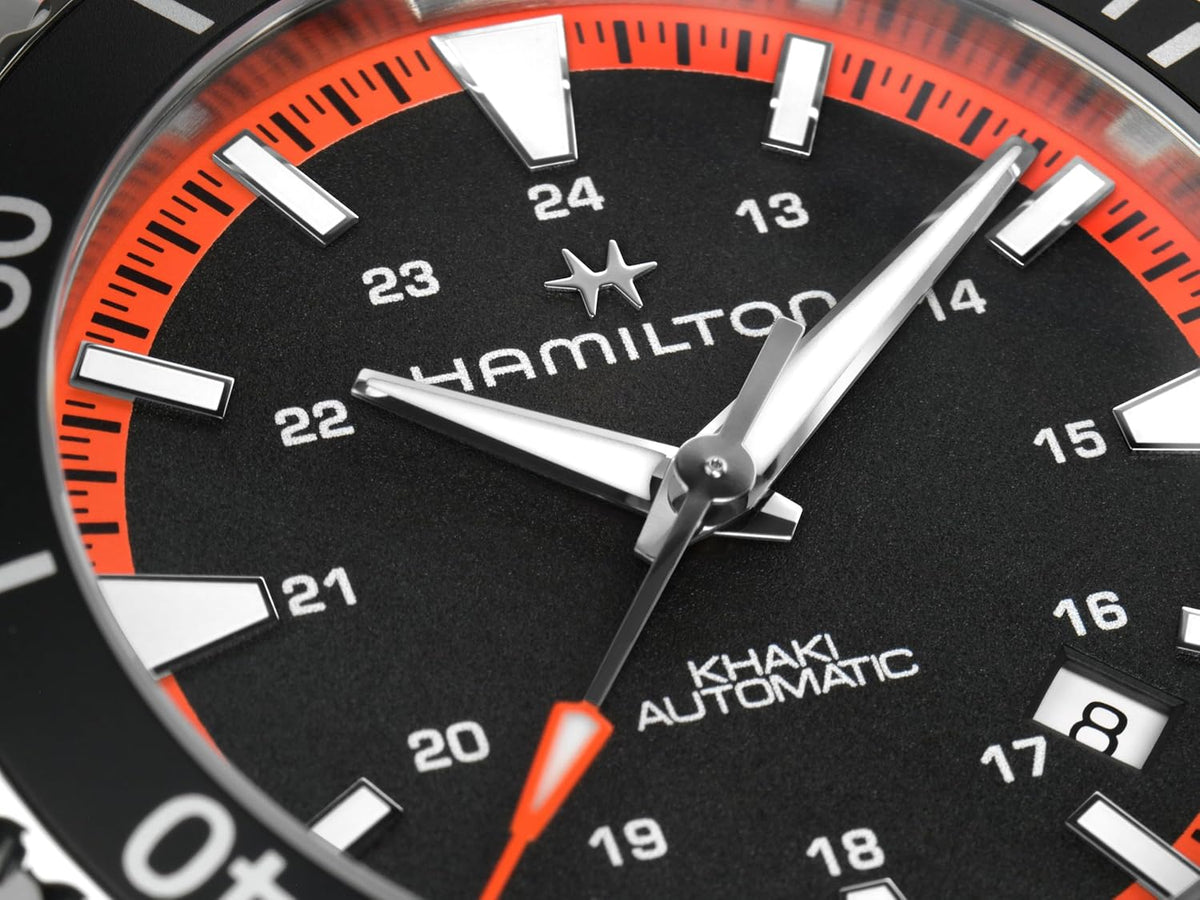 Hamilton Khaki Navy Scuba Automatic Men's Watch, 40mm Stainless Steel Case, Swiss Made, Black Dial Analog Wrist Watch for Men, 100m Waterproof, Sapphire Crystal, 3-Hand Movement, Rubber Strap