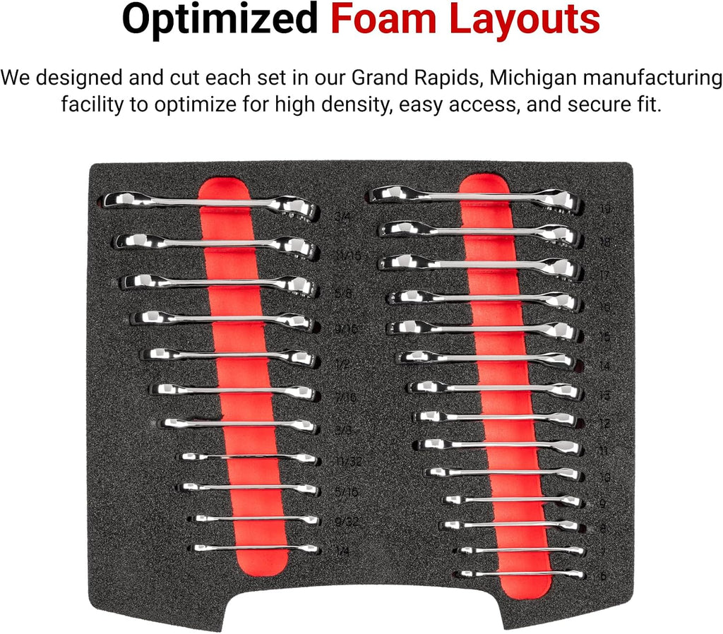 TEKTON Stubby Combination Wrench Set with Open Top Drawer and Rack, 25-Piece (1/4-3/4 in., 6-19 mm) | OLB94205