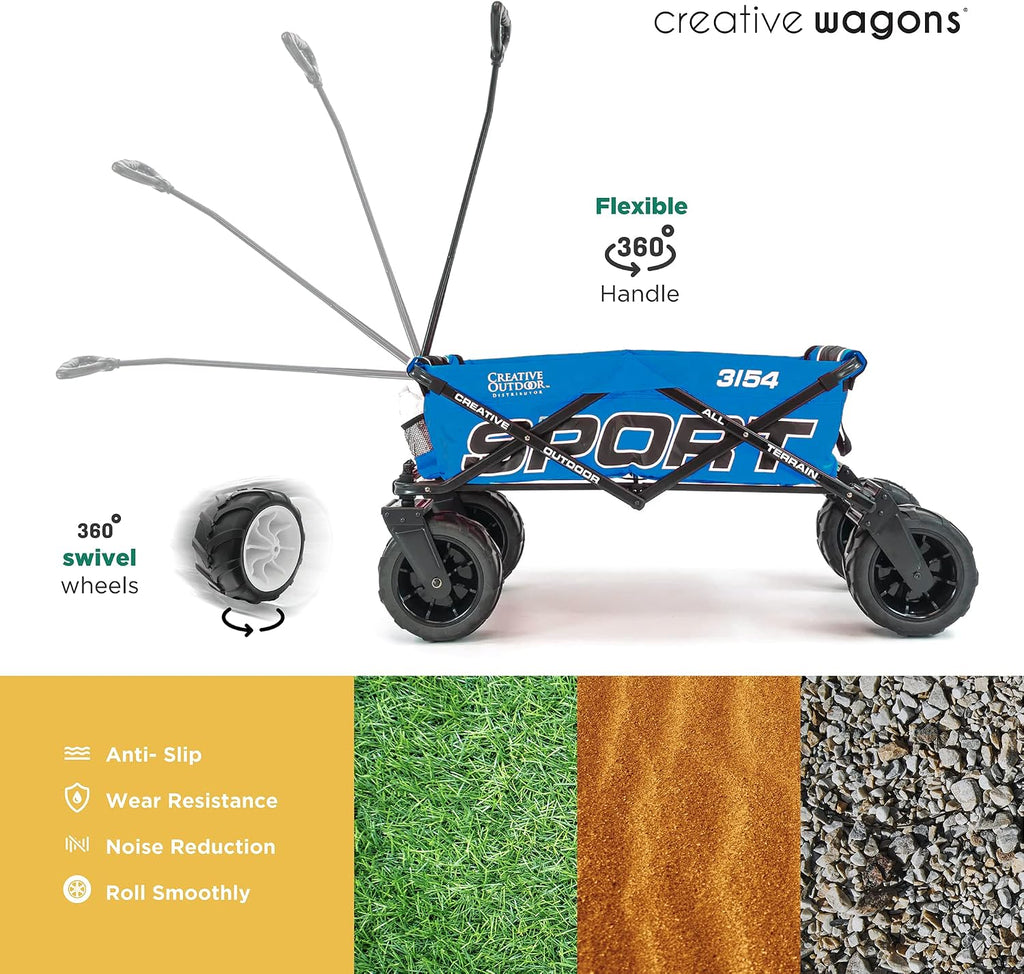 Creative Outdoor Collapsible Folding Wagon Cart | Sport Series | Beach Park Garden Sports & Tailgate | Blue