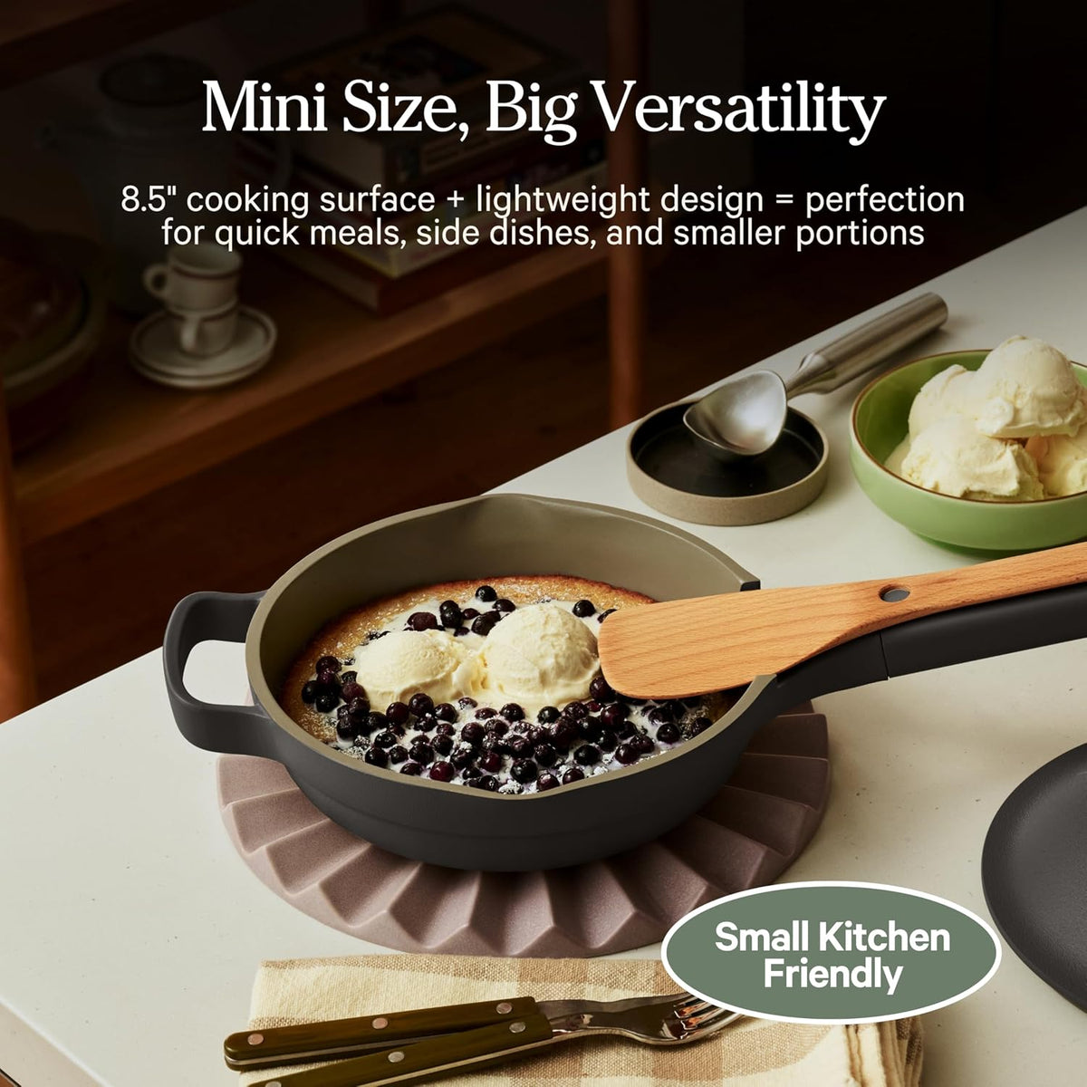 Our Place Mini Always Pan | 8.5' Ceramic Pan with Modular Lid & Beechwood Spatula | Patented 10-in-1 Nonstick, Non-Toxic Cookware Made Without PFAS | Induction & Oven-Safe up to 450°F | Char