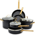 GreenPan Hard Anodized Healthy Ceramic Nonstick 10 Piece Cookware Pots and Pans Set, Gold-Tone Stainless Steel Handles, PFAS-Free, Dishwasher Safe, Oven & Broiler Safe, Black