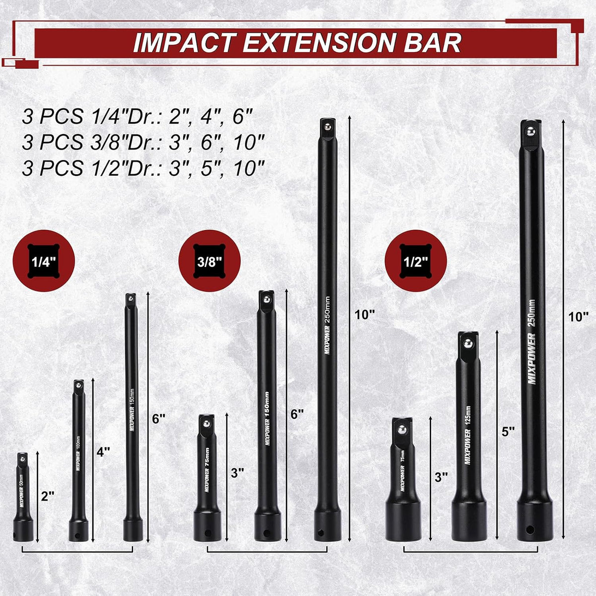 MIXPOWER 153 Pieces 1/4'&3/8'&1/2' Drive Mechanic Tool Set,Metric/SAE,6-Point,Deep and Shallow Sockets,Impact Universal Joint Swivel Sockets,Impact Socket Extension Bar