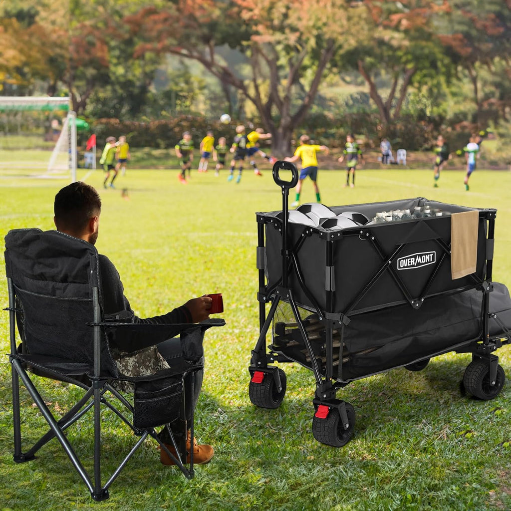 Overmont 400L Foldable Double Decker Wagon + Oversized XL Camping Chair for Adults Combo