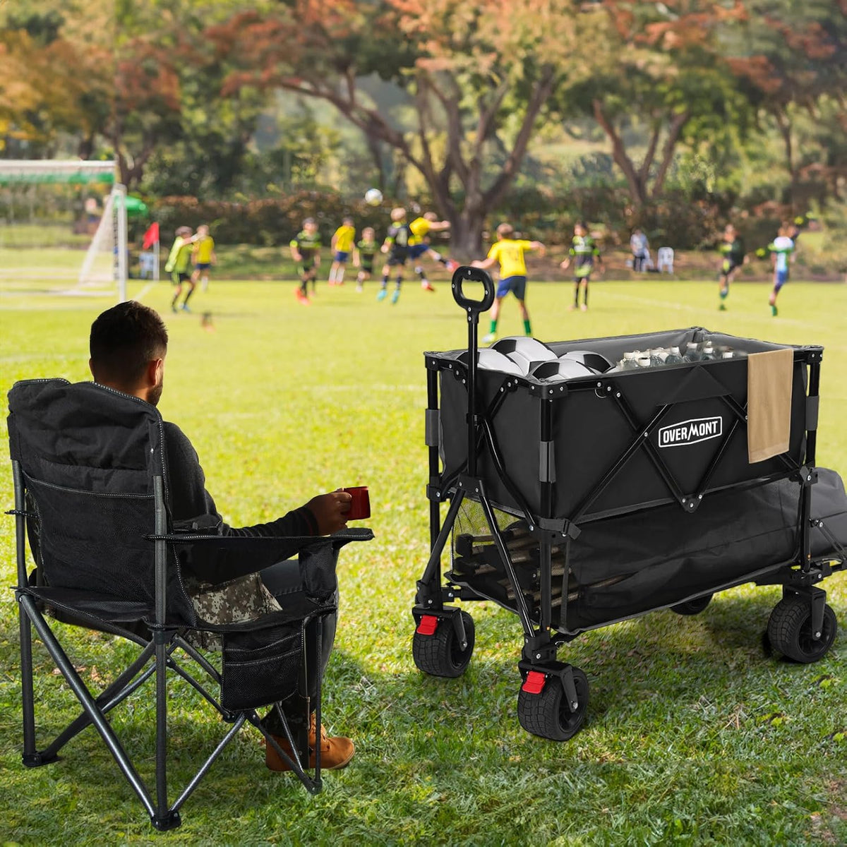 Overmont 400L Foldable Double Decker Wagon + Oversized XL Camping Chair for Adults Combo