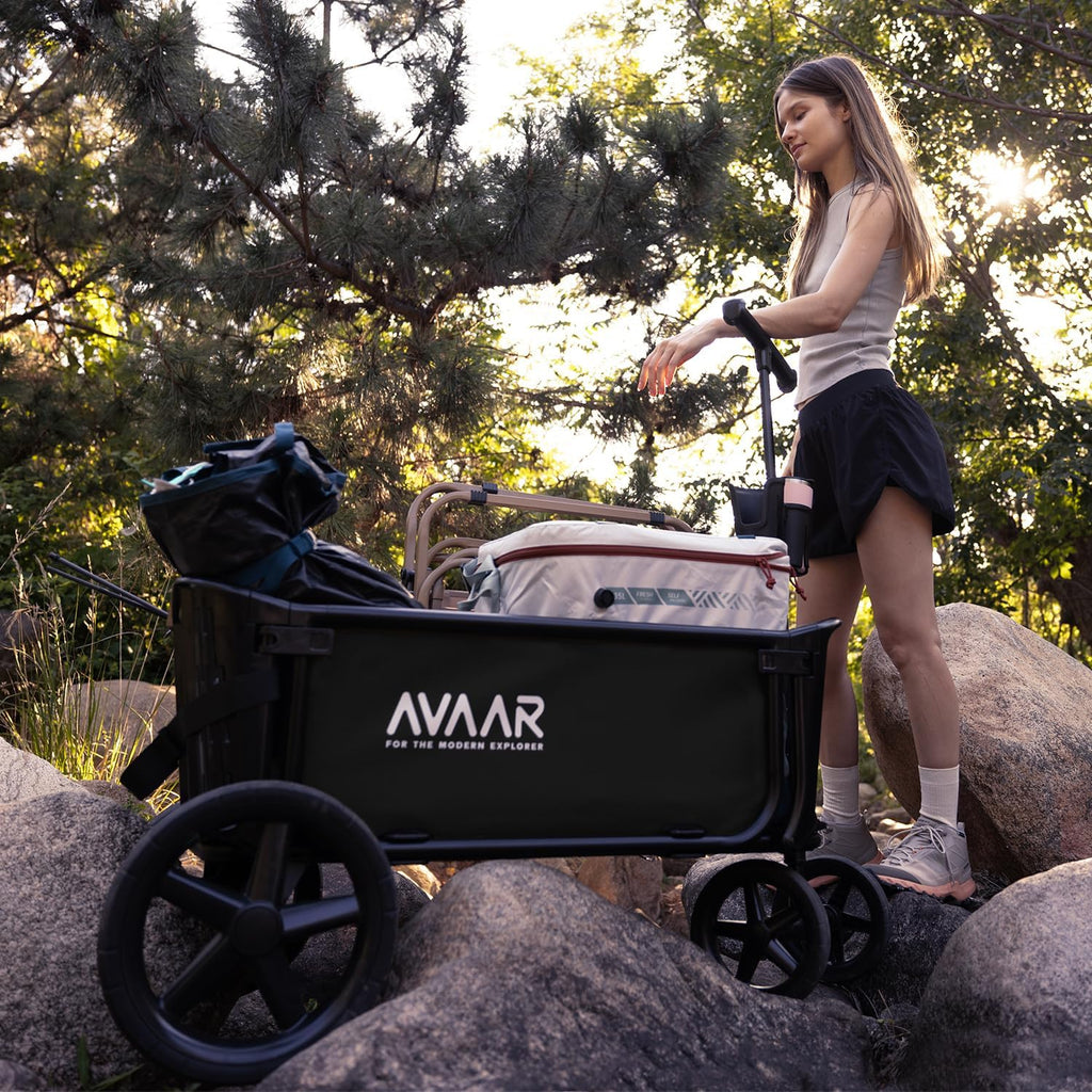 Go Anywhere 400lbs Large Capacity Collapsible Wagon Cart,Folding Utility Heavy Duty,All Terrain Big Wheels for Garden Camping Sports Outdoor Shopping, Black
