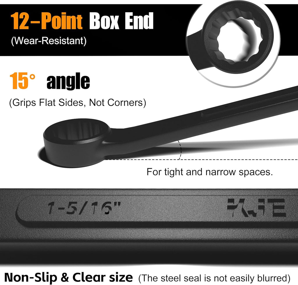 KJE 10-Piece SAE Black-Oxide Jumbo Combination Wrench Set, Open-End large Wrench, big Wrench Set, SAE Sizes 1-5/16' - 2' for Large Vehicles