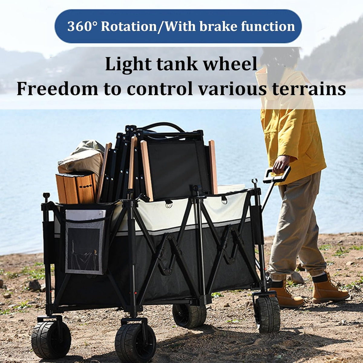 Black Garden Carts,Collapsible Wagon,Sports Outdoor Utility Wagon Garden Wagon Sports Heavy Duty Steel Frame Foldable Yard Car 200Kg Load Camping Cart
