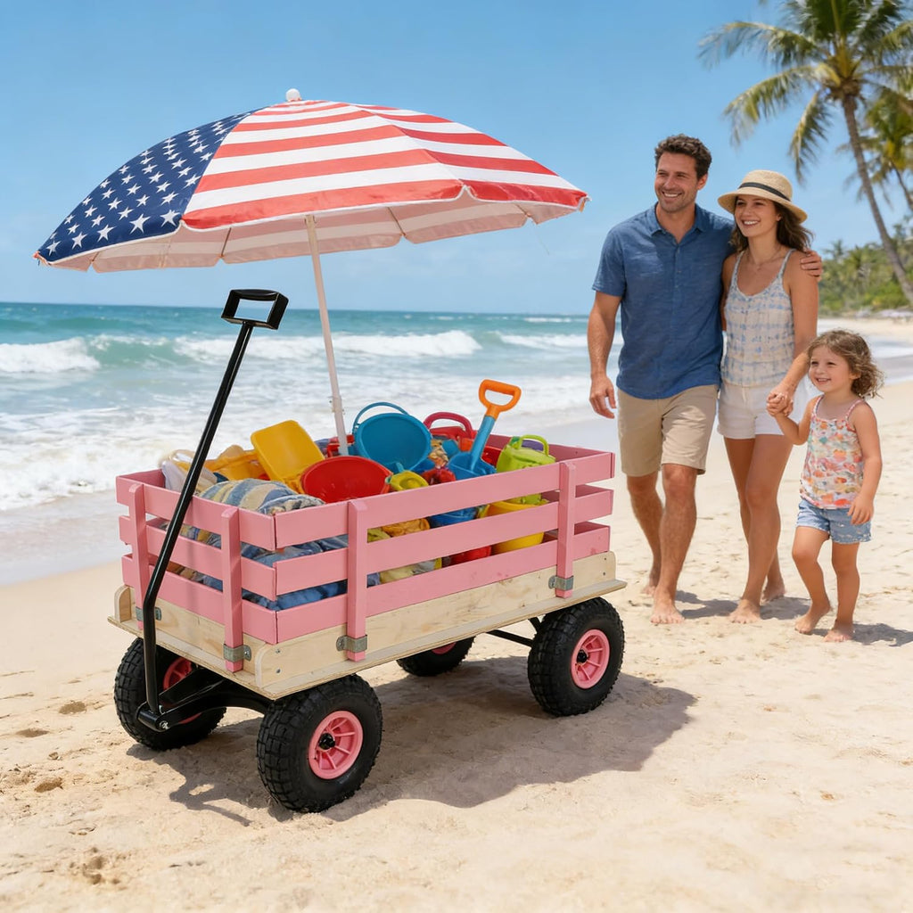 Garden Cart with Removable Side Panels, 176 lbs Capacity - Heavy-Duty Steel Yard Cart with Pneumatic Tires, Ideal for Gardening, Beach Use, and More (Pink-Black Handle)