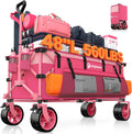 Originsure 48' L Collapsible Wagon Cart Foldable, 560lbs Weight Capacity 300L Heavy Duty Folding Beach Wagons with Big All-Terrain Wheels, Utility Carts for Groceries, Camping, Sports - Pink