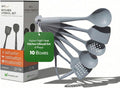 Restaurantware Silicone Utensil Set Pack of 10 Non-Slip Handle 6-Piece Nylon Kitchen Tool Set, Heat-Resistant Dishwasher-Friendly Cooking Accessories, Durable Gray and White Cooking Utensils