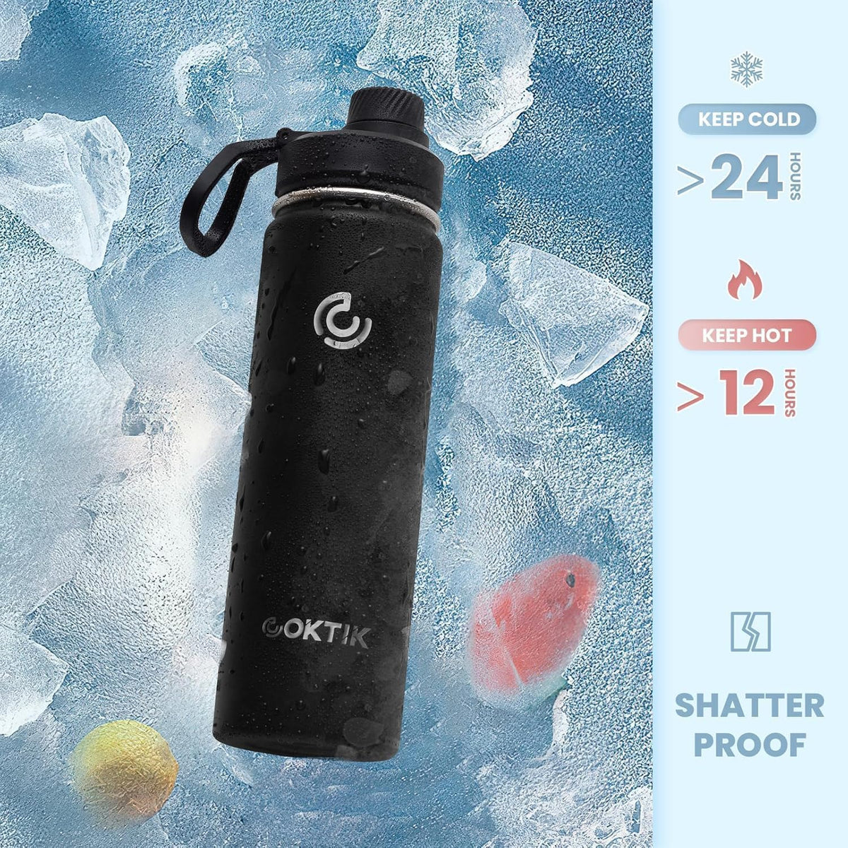 40 Pack 22 oz Sports Water Bottle With Straw,2 Lids, Stainless Steel Vacuum Insulated Water Bottles,Leakproof Lightweight, Keeps Cold and Hot, Great for Travel(Black)