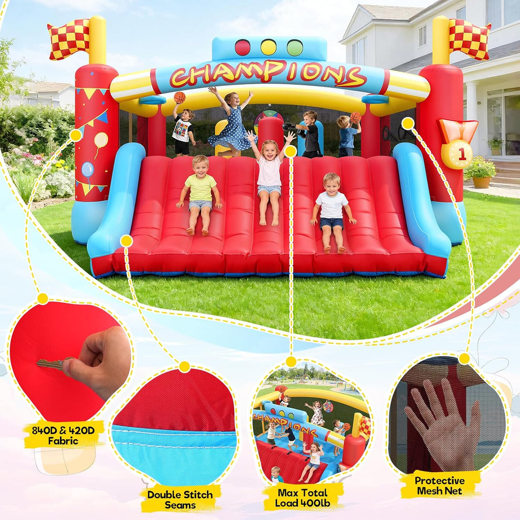 AKEYDIY Inflatable Bounce House,13.4ft x 13ft Kids Bouncy House with Extra Wide Slide&Climbing Wall, Bounce House for Big Kids 8-12,Outdoor/Indoor Kids Bouncy Castle for Holiday, 550W Blower Included