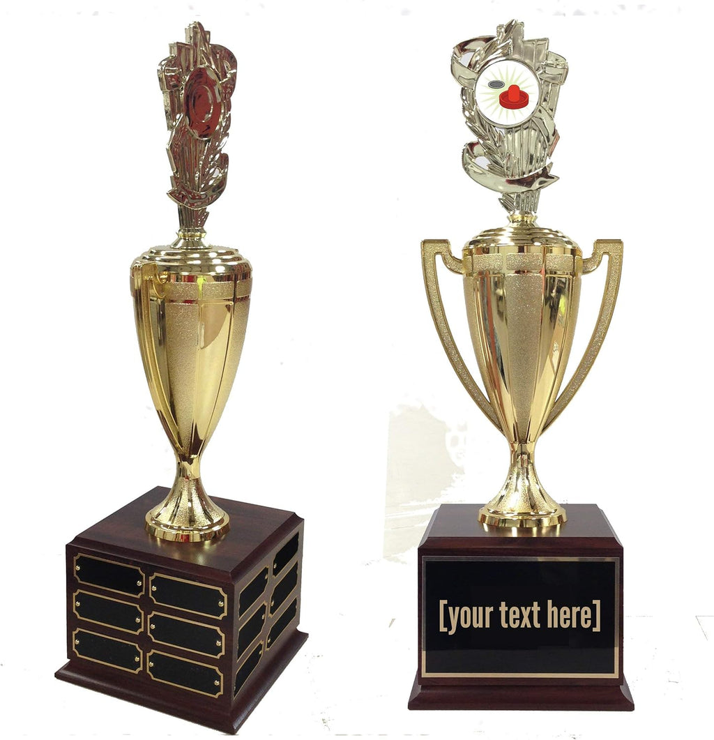 Air Hockey Traveling Trophy with Logo - Plastic Trophy with Base, Awards and Trophies for Sports Competition, Prizes for Adults and Kids Gold & Silver, 18'