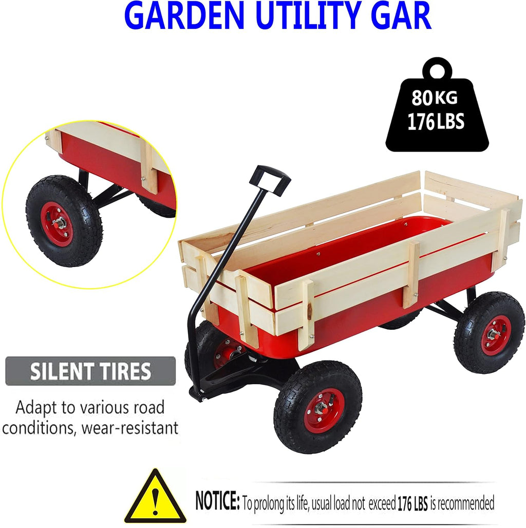 Outdoor Sport Wagon All Terrain Pulling with Removable Wooden Side Panels Air Tires Big Foot Panel Wagon - Red