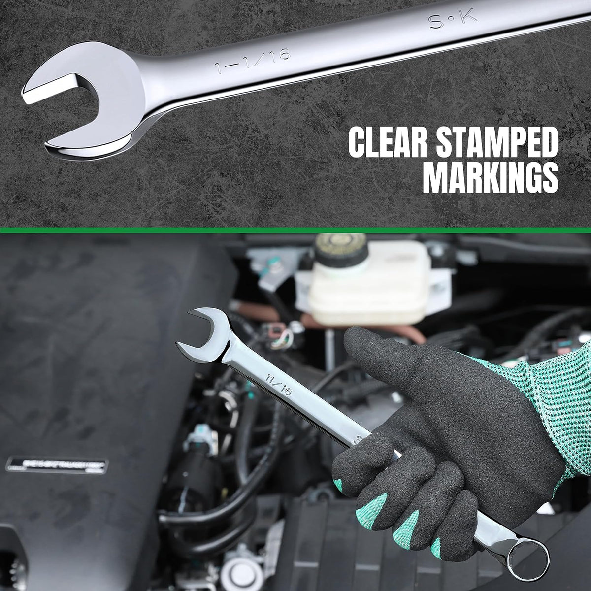 SK Combination Wrench Set, SAE 1/4' to 1-1/4', 18-Piece, SuperKrome Finish, Premium CR-V Construction, with Rolling Pouch