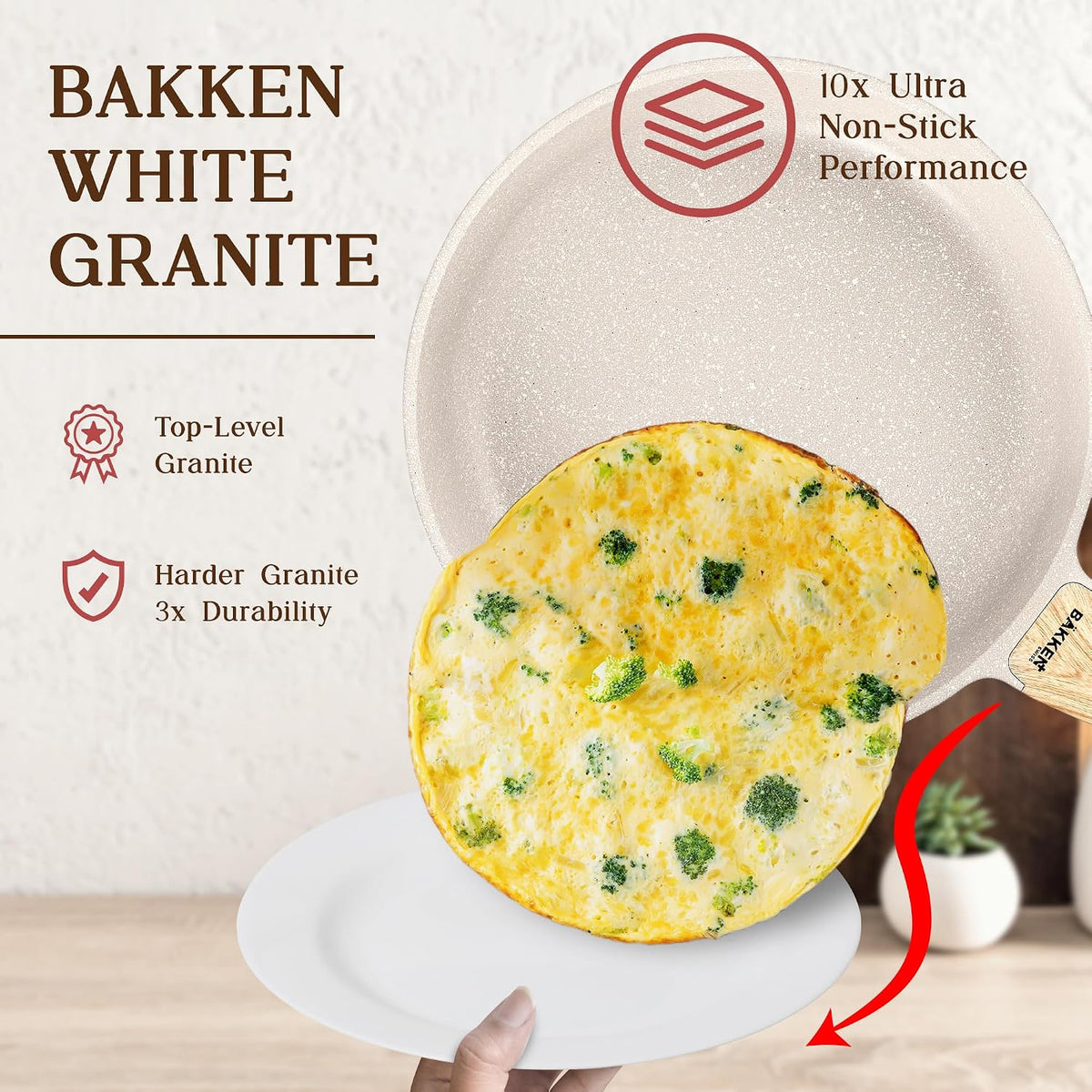 Bakken Master 20 Piece Cookware Set - Pots and Pans with Handle Grips and Tempered Glass Lids, With 6-piece Bakeware Set, Nonstick Granite Coating, Ceramic Max Temperature (Up To 500° F), Cream