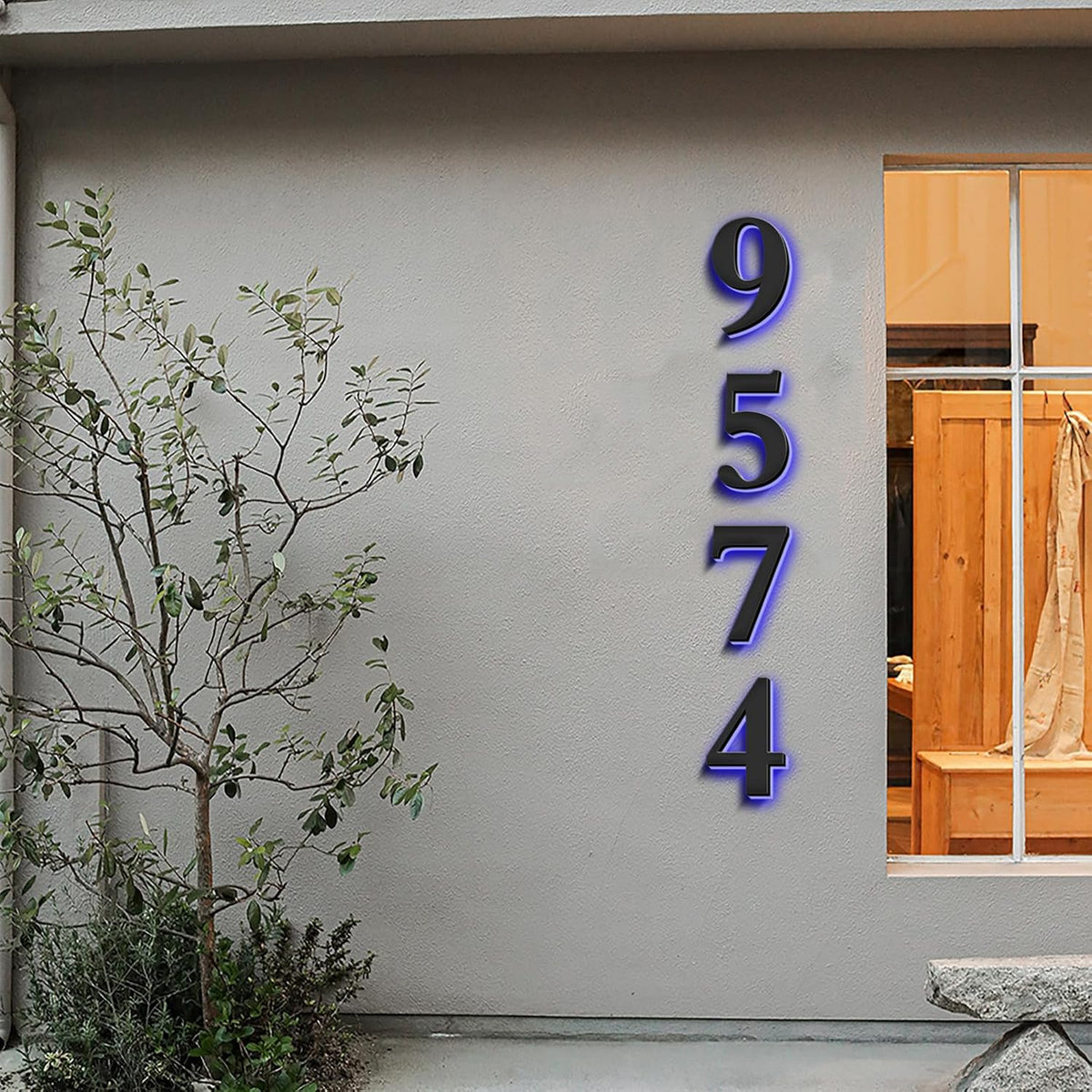 Backlit Lighted LED Home Address Numbers, Stainless Steel House Address Signs, Modern Illuminated LED House Numbers, Lighted House Numbers For Outside,14 Inch/350mm,9