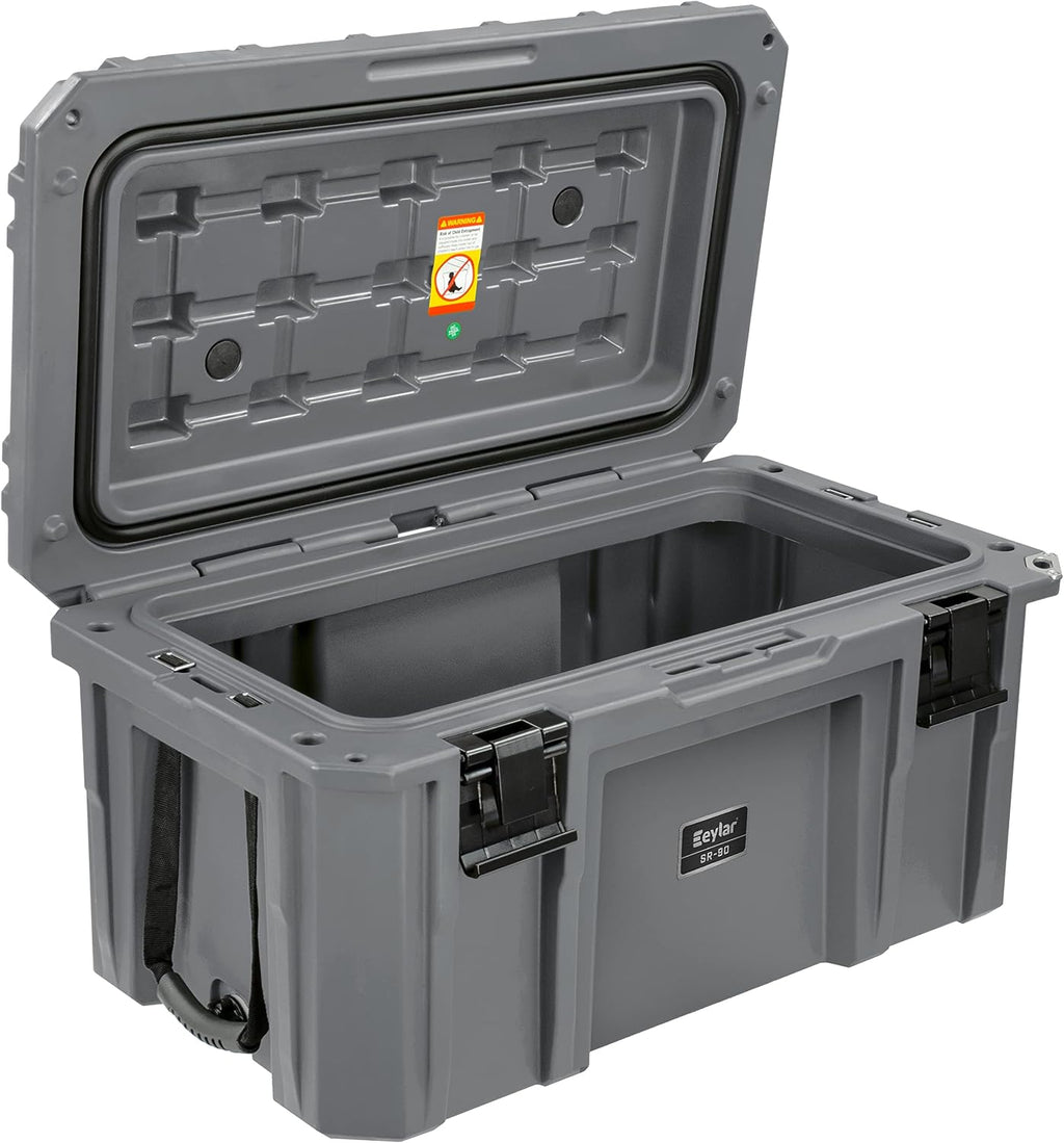 SR-90 Large Crossover Overland Cargo Case, Equipment Hard Case, Roto Molded, Stackable with Pad-Lock Hasp, Strap Mountable, TSA Standard, IPX4 Rated, 90 Liters (Gray)