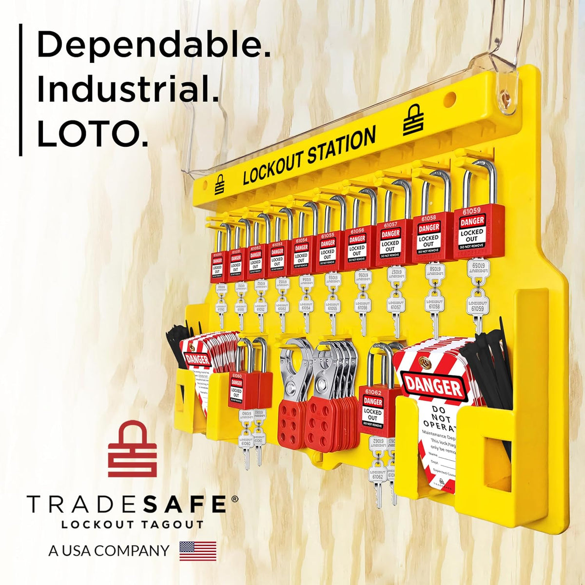 TRADESAFE Lockout Tagout Station with Loto Devices - 14 Pack Safety Lock Set, 6 Hasps, 40 Do Not Operate Tags, Lock Out Tag Out Kit Board, Lockout Safety Supply for OSHA Compliance