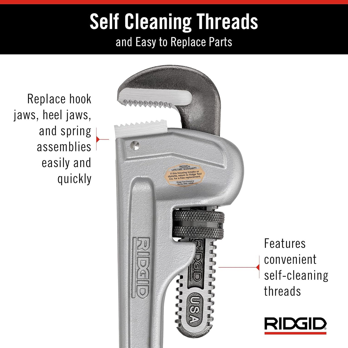 RIDGID 31095 Model 814 Aluminum Straight 14' Plumbing Pipe Wrench, Silver, Made in the USA (Pack of 6)