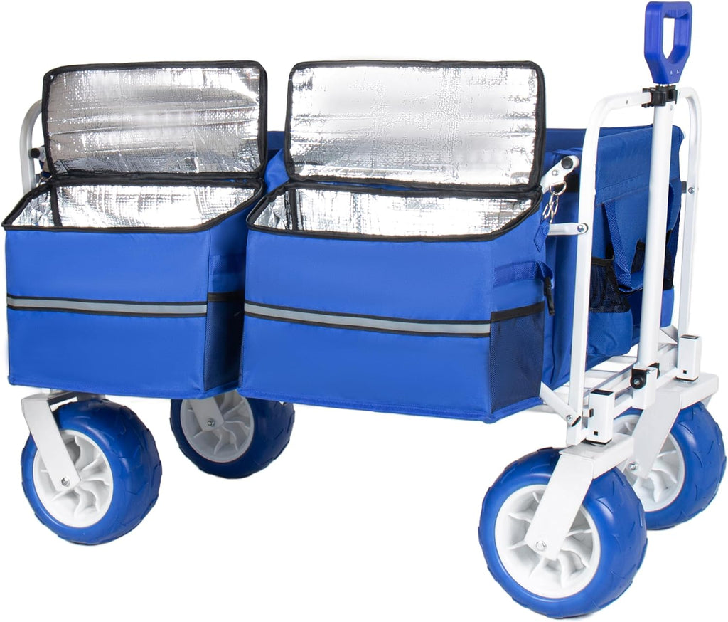 ZeHuoGe Beach Wagon Cart, 500lbs Heavy Duty Collapsible Folding Wagon, Oversized 150L, 9' PVC All-Terrain Wheels, Adjustable Handle, for Beach, Camping, Garden & Outdoor Sports