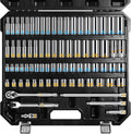BOEN 3/8-Inch Drive Socket Wrench Set, 76-Piece Metric (6-24mm) & SAE (1/4' to 1'), Deep & Shallow Kit with Embossed & Painted Markings, Ratchet Handle, Spark Plug Sockets, Breaker Bar
