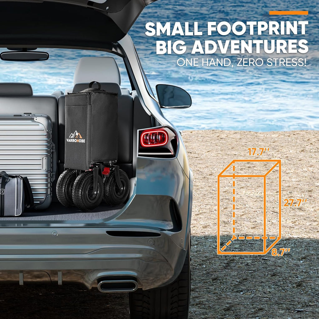 Big Rubber Wheels Beach Wagon Cart Foldable, 9x3 All-Terrain Wheels, Heavy Duty Collapsible Utility Wagon with 330lbs Capacity, Compact Storage, Easy Transport for Sand Camping Sports, Black