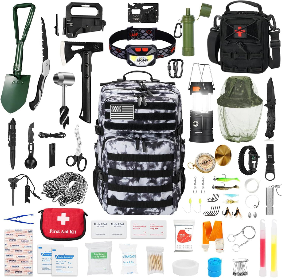 Professional Survival Gear Set - First Aid Kit and Large Camping Backpack, Camping Equipment for Adventure Outdoor Hiking Adventurers