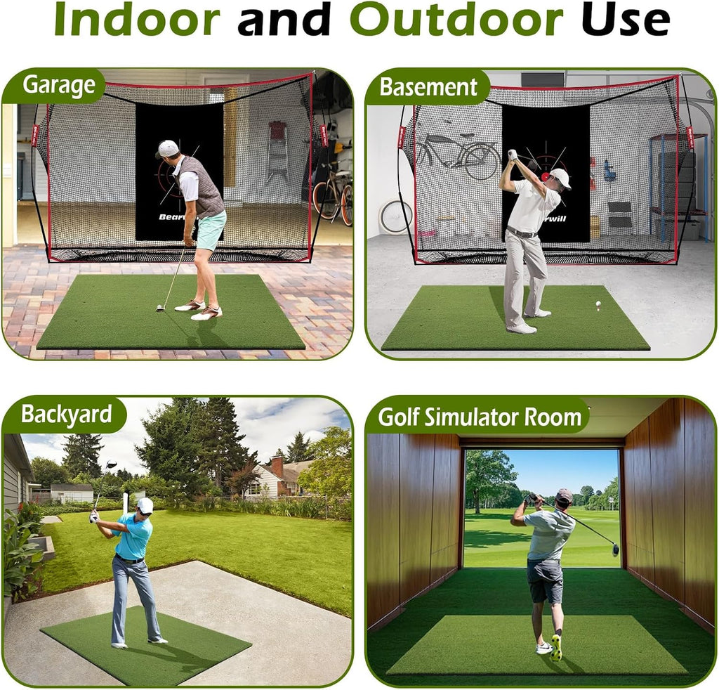 Bearwill Golf Mat 31mm, 5x4ft/5x5ft Elite Golf Hitting Mats for Practice Outdoor Indoor, High-Elasticity Artificial Turf Mat for Garage Simulator Chipping Driving Training