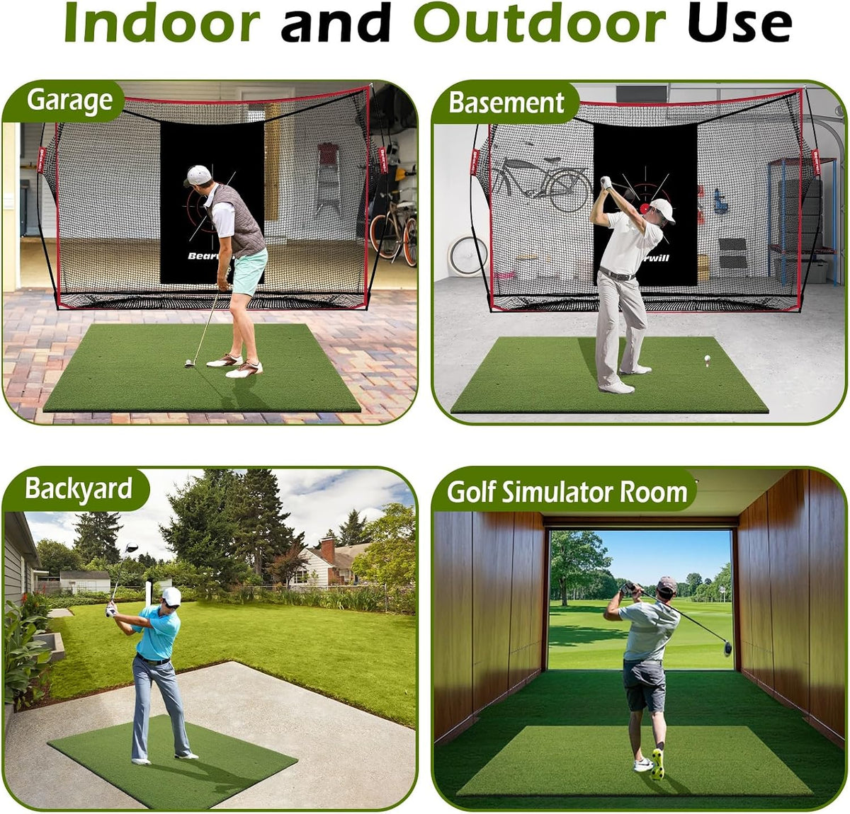 Bearwill Golf Mat 31mm, 5x4ft/5x5ft Elite Golf Hitting Mats for Practice Outdoor Indoor, High-Elasticity Artificial Turf Mat for Garage Simulator Chipping Driving Training