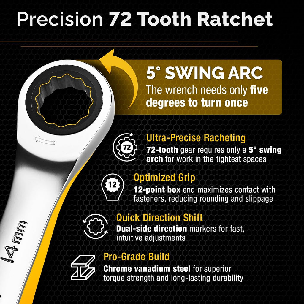Ratcheting Wrench - Slim Profile - Ratchet Wrench, 33pcs - Metric and Standard Combination Large Wrench Set